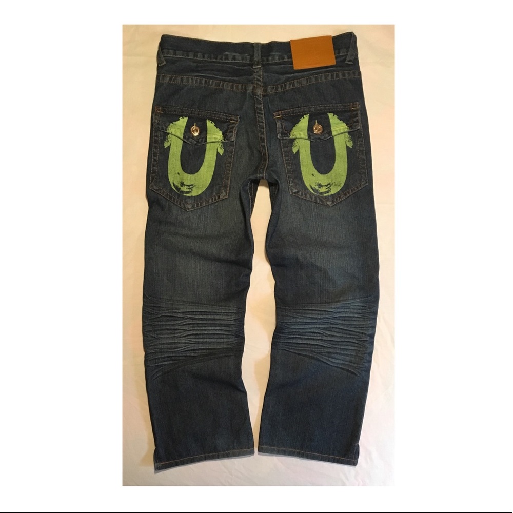 Stylish Blue Jeans with Green Accents